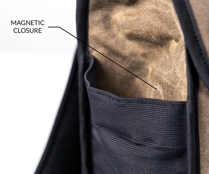 Mesh side pockets secure with magnetic closures