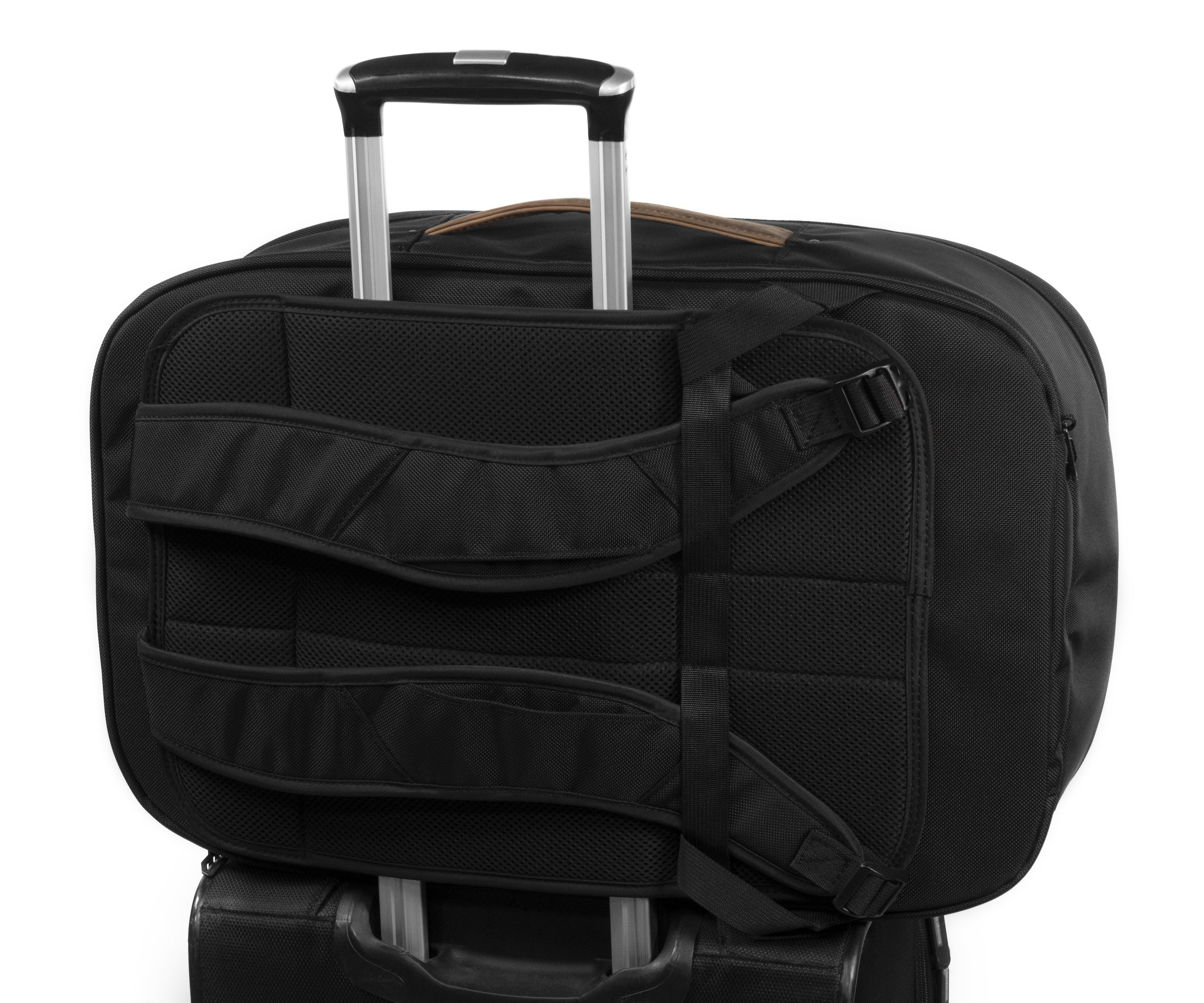 Laptop bag with luggage pass clearance through